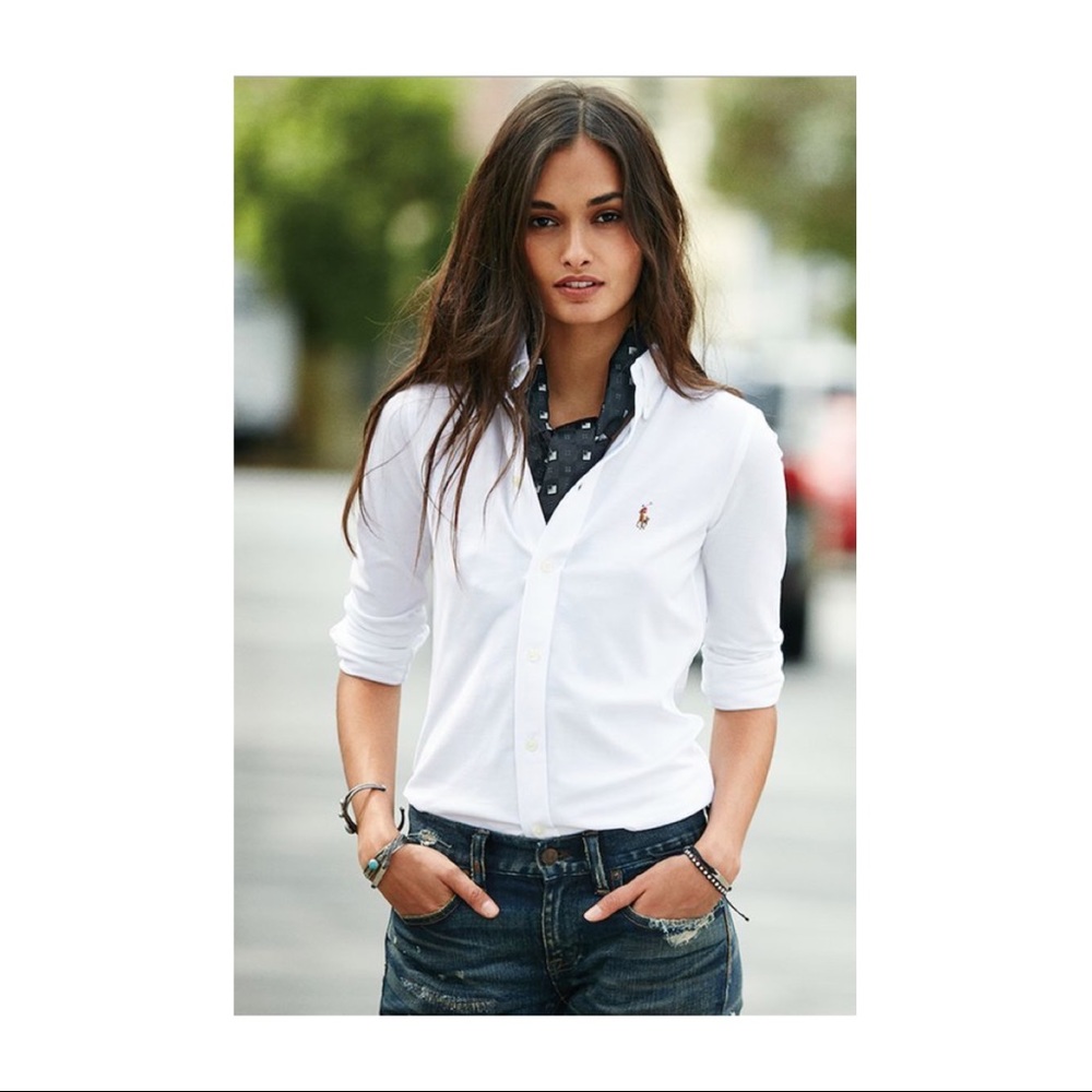 White Ralph Lauren Button-Down Polo